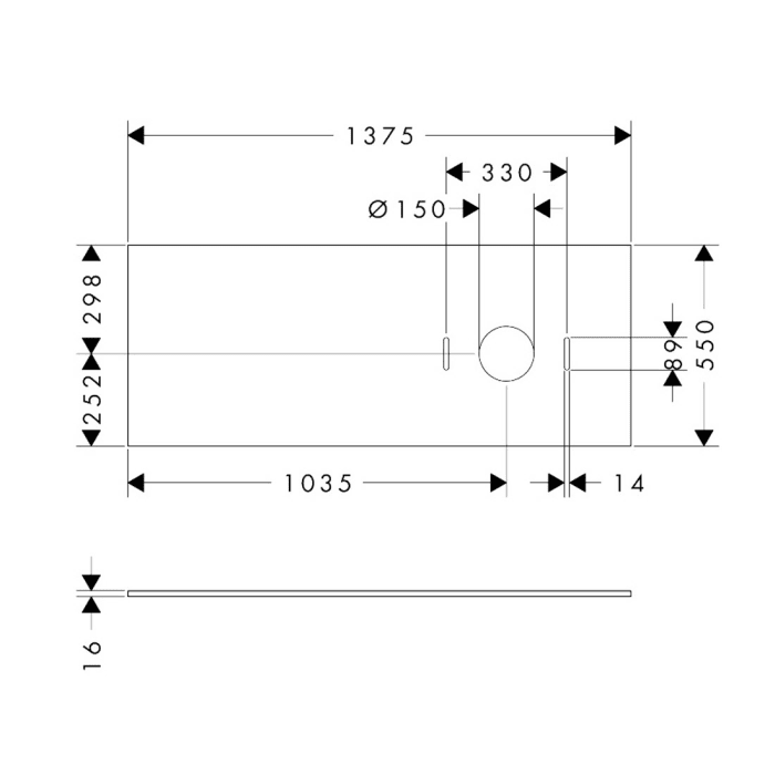 hansgrohe Xilesa E Konsole 137,5 x 55 cm mit Ausschnitt rund rechts für Aufsatzwaschtisch ohne Hahnloch