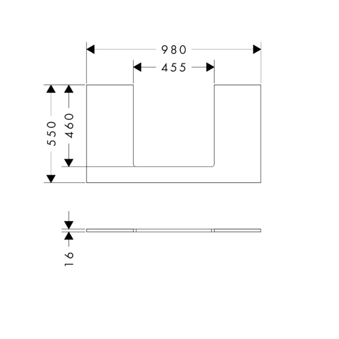 hansgrohe Xilesa E Konsole 98 x 55 cm mit Ausschnitt eckig mittig für Aufsatzwaschtisch geschliffen