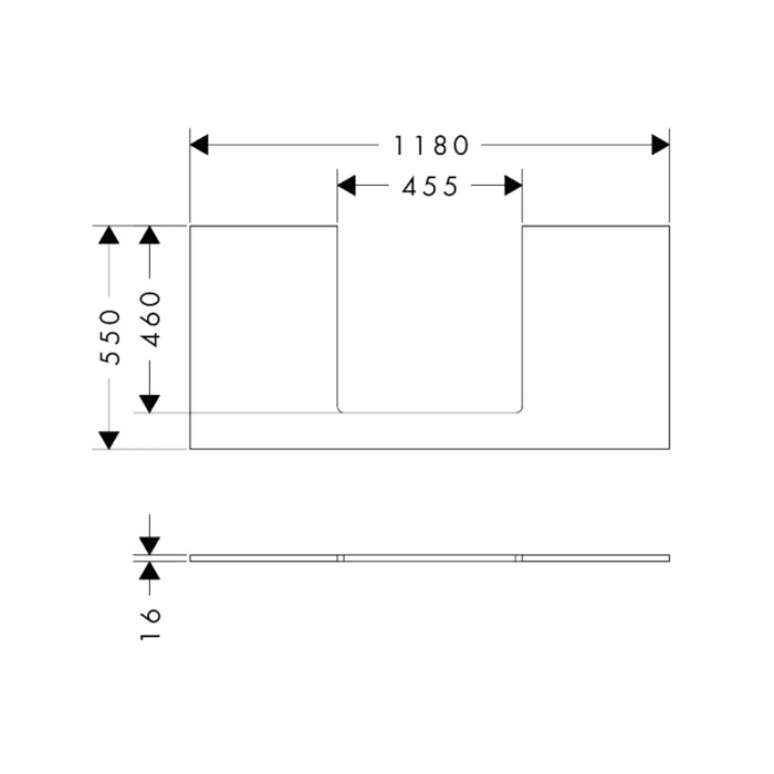 hansgrohe Xilesa E Konsole 118 x 55 cm mit Ausschnitt eckig mittig für Aufsatzwaschtisch geschliffen