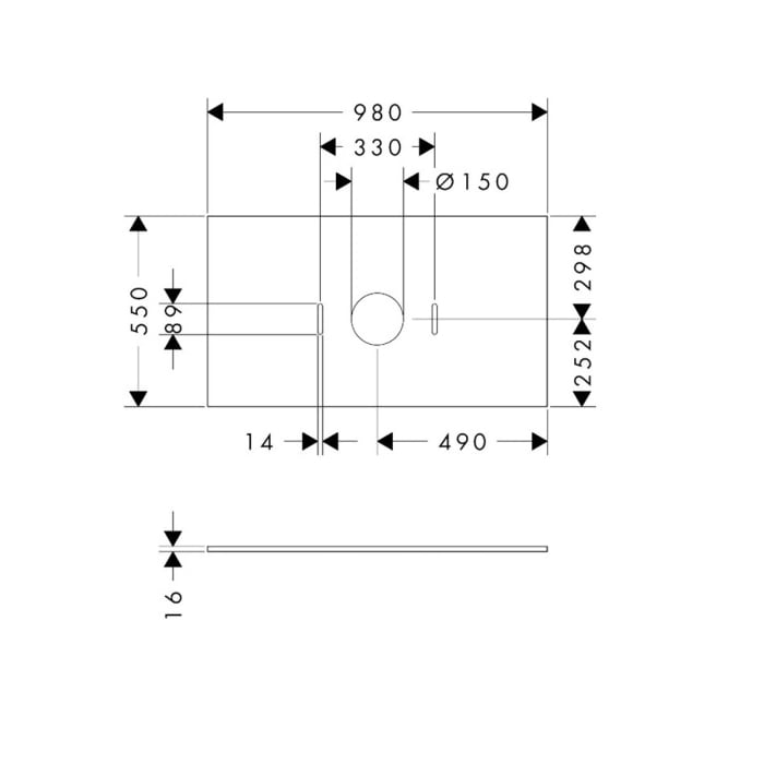hansgrohe Xilesa E Konsole 98 x 55 cm mit Ausschnitt rund mittig für Aufsatzwaschtisch ohne Hahnloch
