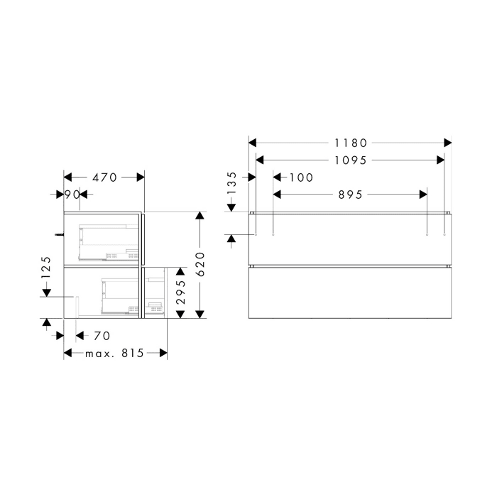 hansgrohe Xilesa E Waschtischunterschrank 118 cm mit 2 Auszügen