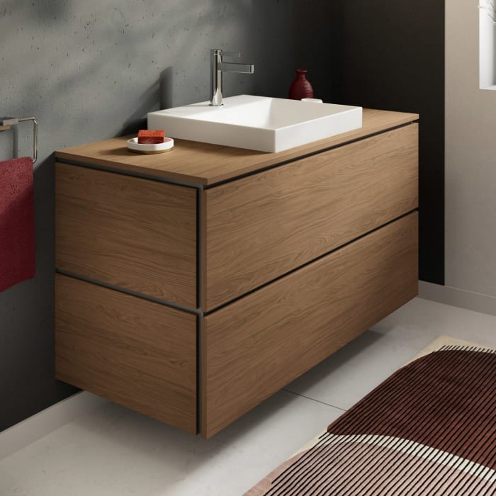 hansgrohe Xilesa E Waschtischunterschrank 118 cm mit 2 Auszügen und Push Open Funktion für Konsole mit Ausschnitt mittig