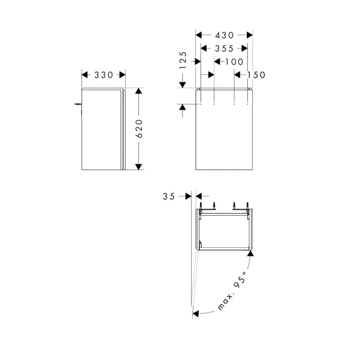 hansgrohe Xilesa E Waschtischunterschrank 43 cm mit 1 Tür, Türanschlag links