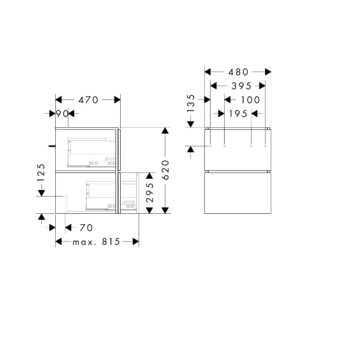 hansgrohe Xilesa E Waschtischunterschrank 48 cm mit 2 Auszügen und Push Open Funktion