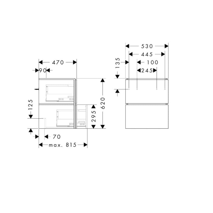 hansgrohe Xilesa E Waschtischunterschrank 53 cm mit 2 Auszügen und Push Open Funktion
