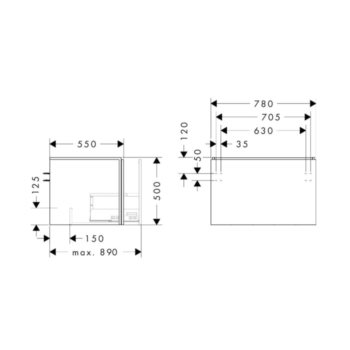 hansgrohe Xilesa E Waschtischunterschrank 78 cm mit 1 Auszug für Konsole mit Ausschnitt mittig
