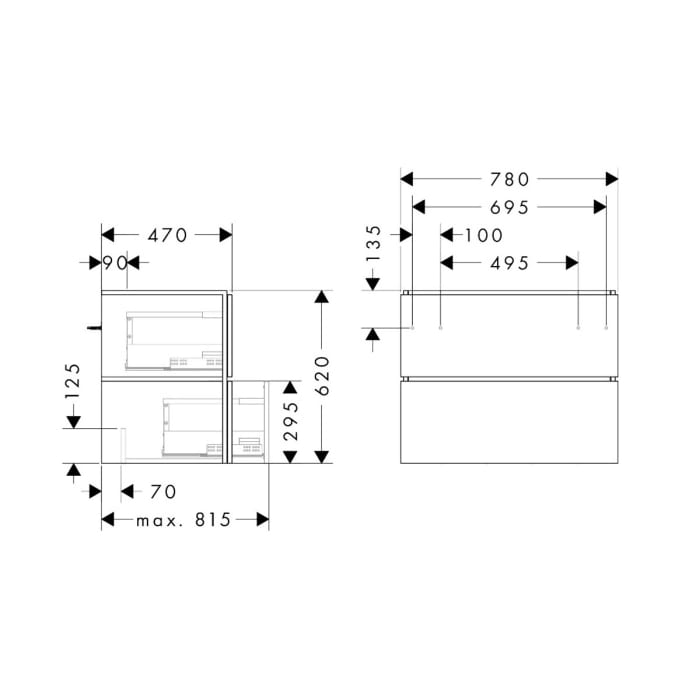 hansgrohe Xilesa E Waschtischunterschrank 78 cm mit 2 Auszügen und Push Open Funktion