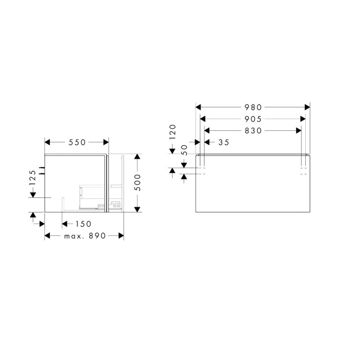 hansgrohe Xilesa E Waschtischunterschrank 98 cm mit 1 Auszug für Konsole mit Ausschnitt mittig