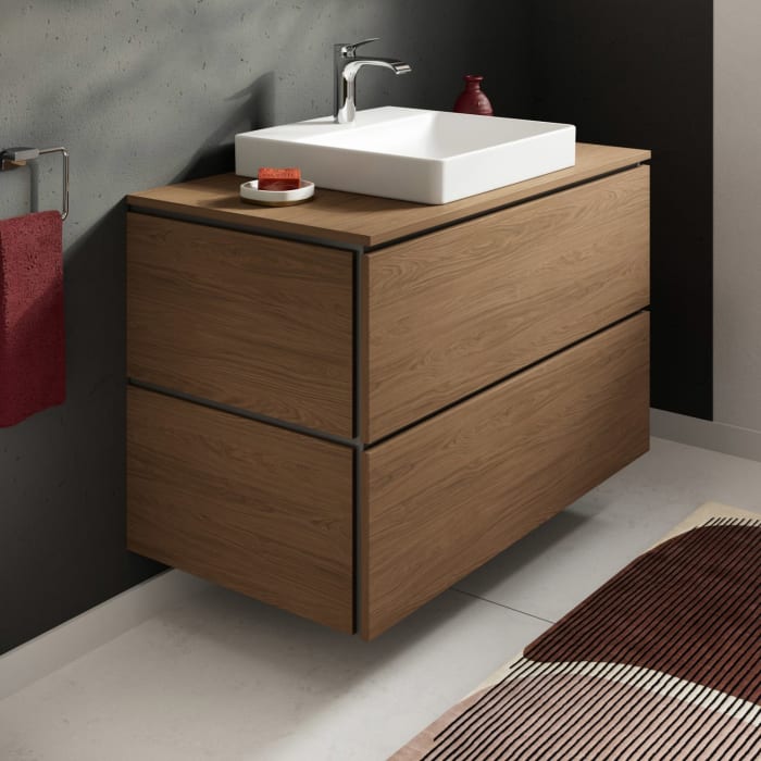 hansgrohe Xilesa E Waschtischunterschrank 98 cm mit 2 Auszügen und Push Open Funktion für Konsole mit Ausschnitt mittig