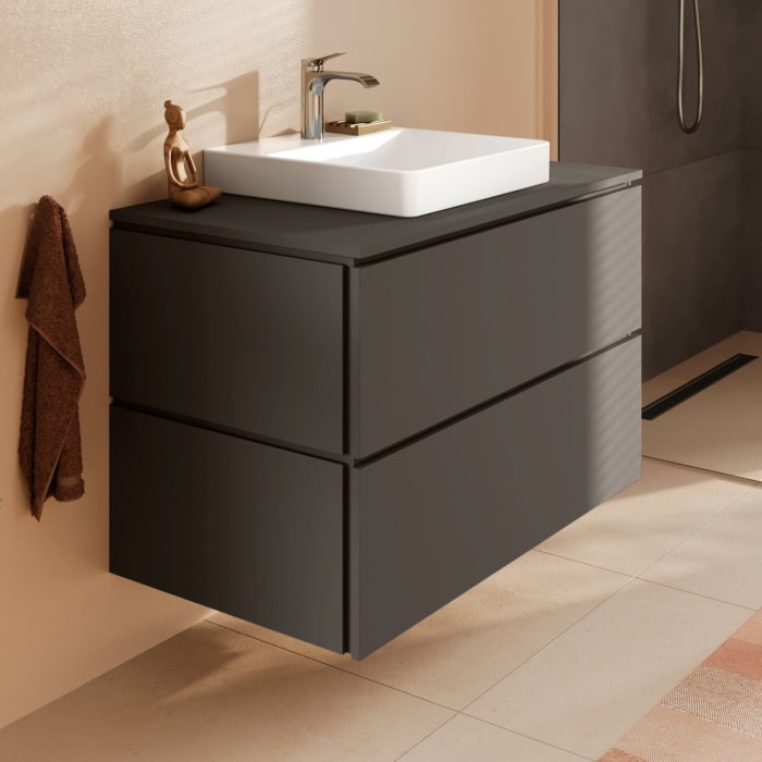 hansgrohe Xilesa E Waschtischunterschrank 98 cm mit 2 Auszügen und Push Open Funktion für Konsole mit Ausschnitt mittig