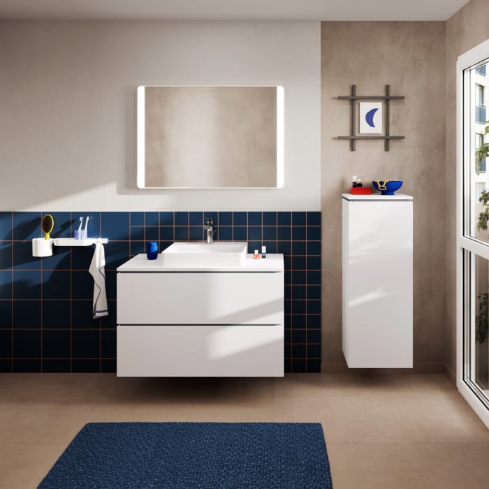 hansgrohe Xilesa E Waschtischunterschrank 98 cm mit 2 Auszügen und Push Open Funktion für Konsole mit Ausschnitt mittig