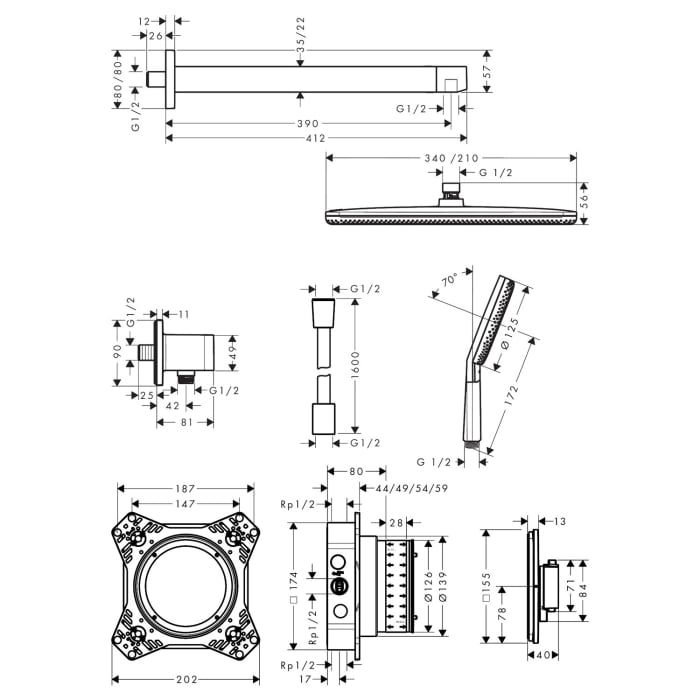 hansgrohe Raindance Alive Q 210/340 1 jet Duschsystem, Kopfbrause softcube