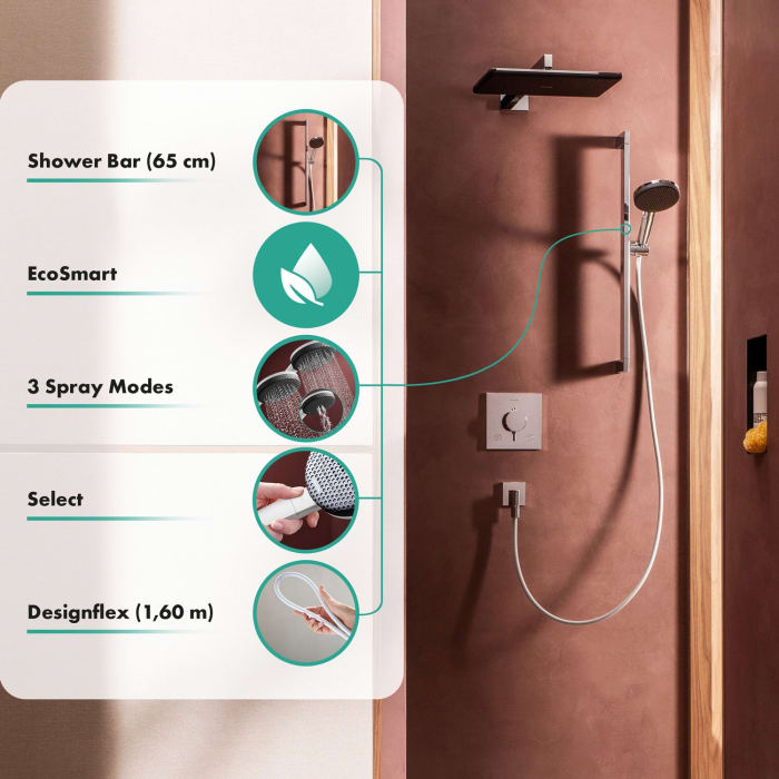 hansgrohe Raindance Alive Select S Brauseset 125 3jet EcoSmart mit Brausestange Unica E Puro 65 cm und Easy Slide Brausehalter