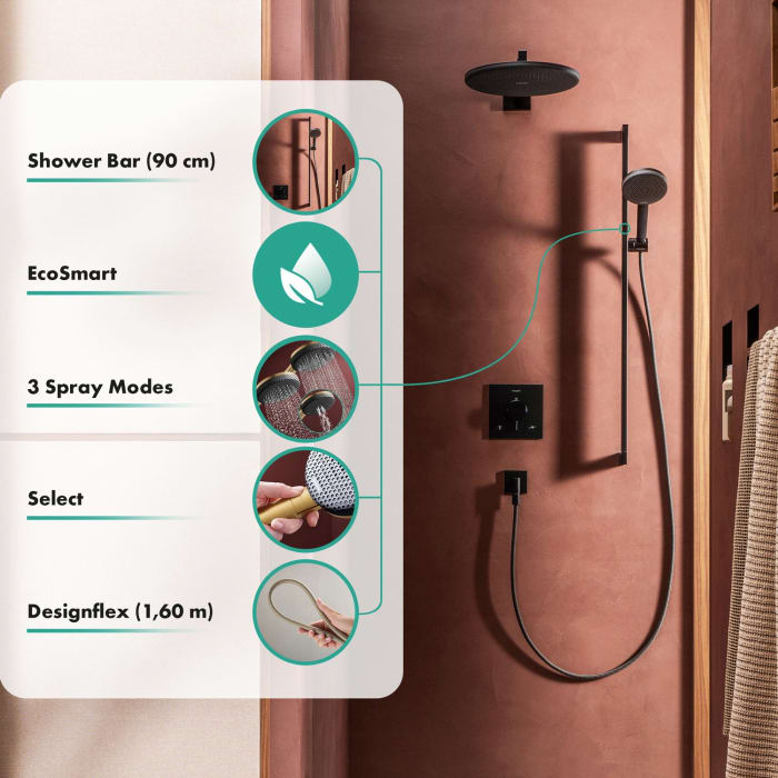 hansgrohe Raindance Alive Select S Brauseset 125 3jet EcoSmart mit Brausestange Unica E Puro 90 cm und Easy Slide Brausehalter