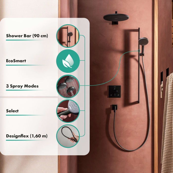 hansgrohe Raindance Alive Select S Brauseset 125 3jet EcoSmart mit Brausestange Unica E Puro 90 cm und Easy Slide Brausehalter