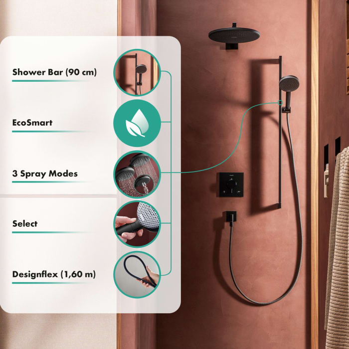 hansgrohe Raindance Alive Select S Brauseset 125 3jet EcoSmart mit Brausestange Unica E Puro 90 cm und Easy Slide Brausehalter