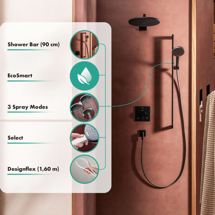 hansgrohe Raindance Alive Select S Brauseset 125 3jet EcoSmart mit Brausestange Unica E Puro 90 cm und Easy Slide Brausehalter