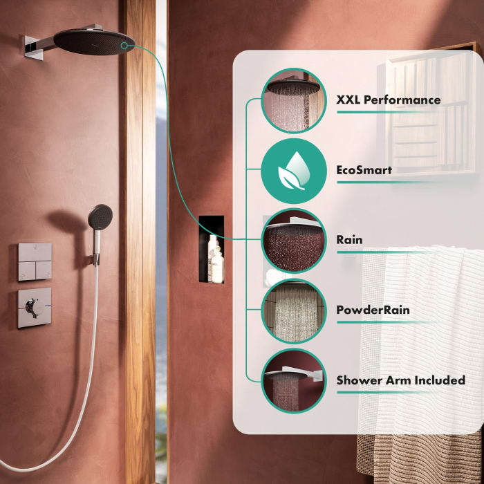 hansgrohe Raindance Alive S Kopfbrause 300 rund, 2 Strahlarten wassersparend, mit Brausearm