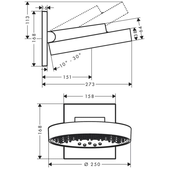 hansgrohe Rainfinity Kopfbrause 250 3jet EcoSmart mit Wandanschluss