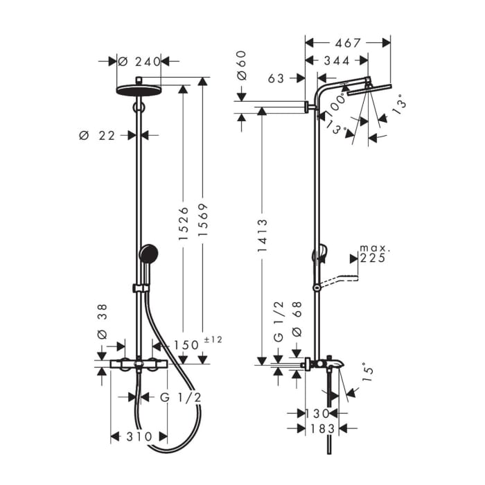 hansgrohe Activera S Duschsystem 240 1 Strahlart wassersparend mit Wannenthermostat Ecostat Fine