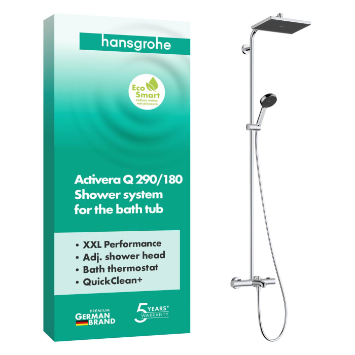 hansgrohe Activera Q Duschsystem 290/180 1 Strahlart wassersparend mit Wannenthermostat Ecostat Fine