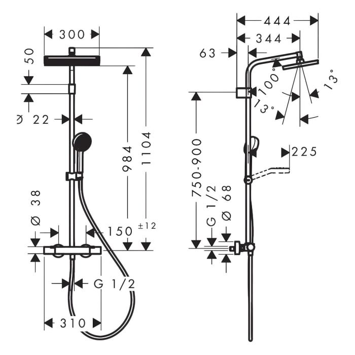 hansgrohe Activera Q Duschsystem 290/180 1 Strahlart wassersparend mit Ecostat Fine