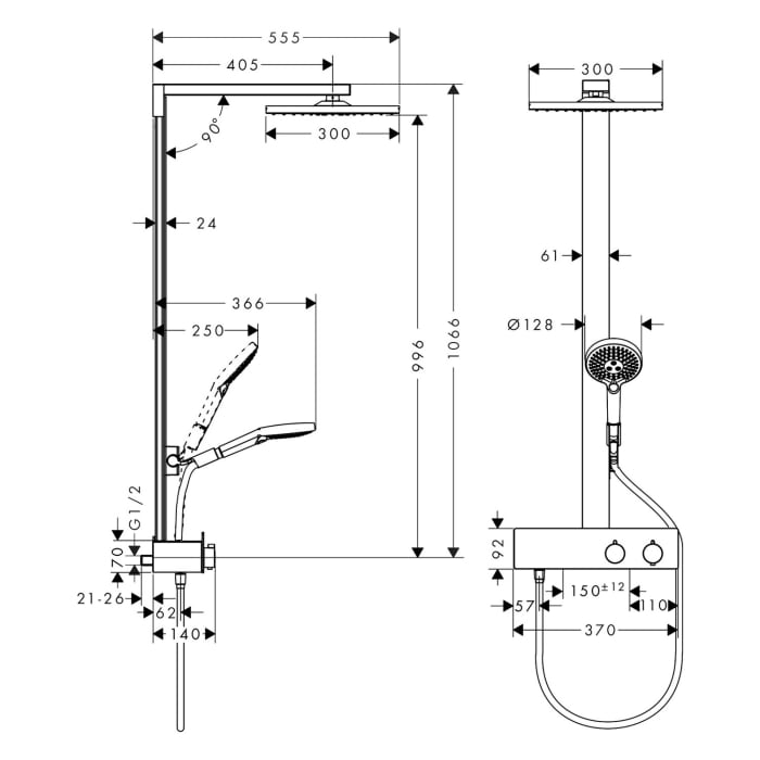 hansgrohe Raindance E Showerpipe 300 1jet mit ShowerTablet 350