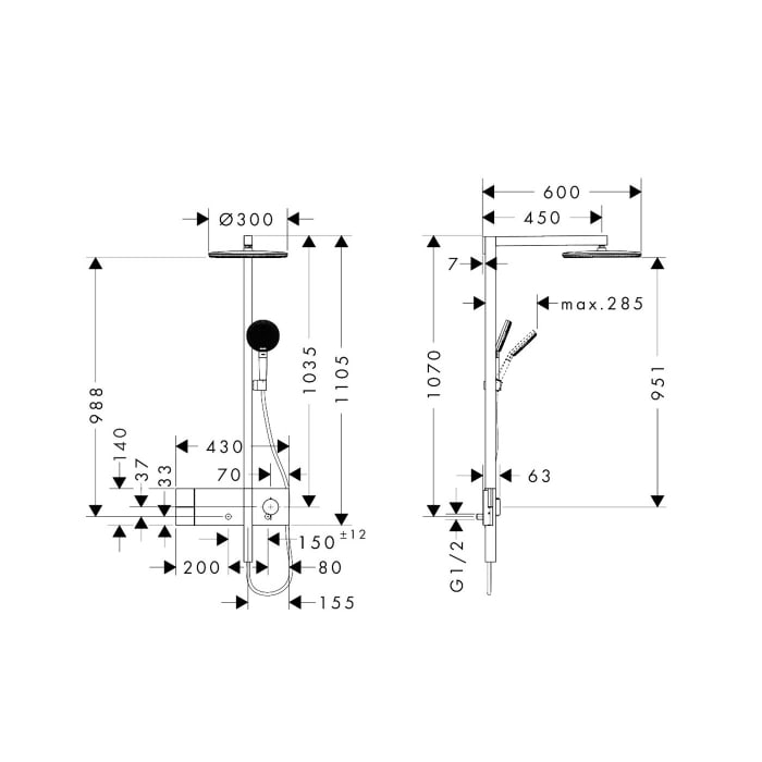 hansgrohe Raindance Alive S Duschsystem 300 rund, 1 Strahlart wassersparend, mit ShowerSelect Comfort