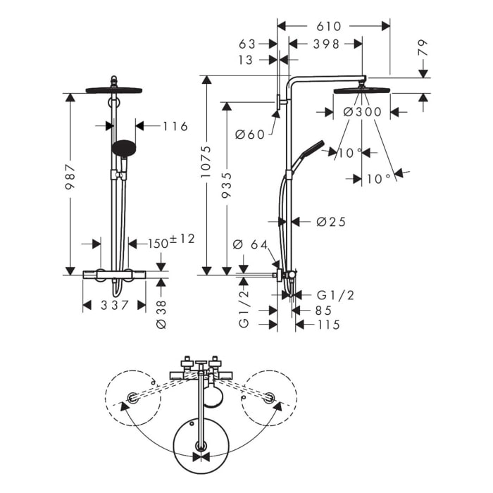 hansgrohe Raindance Alive S Puro Duschsystem 300 1 Strahlart wassersparend+ mit Ecostat Element