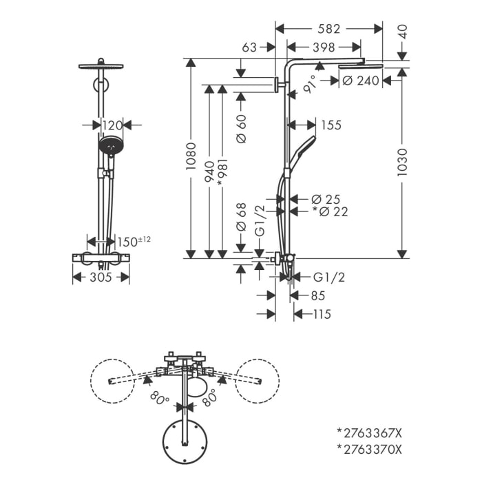 hansgrohe Raindance S Duschsystem 240 3 Strahlarten, wassersparend mit Thermostat