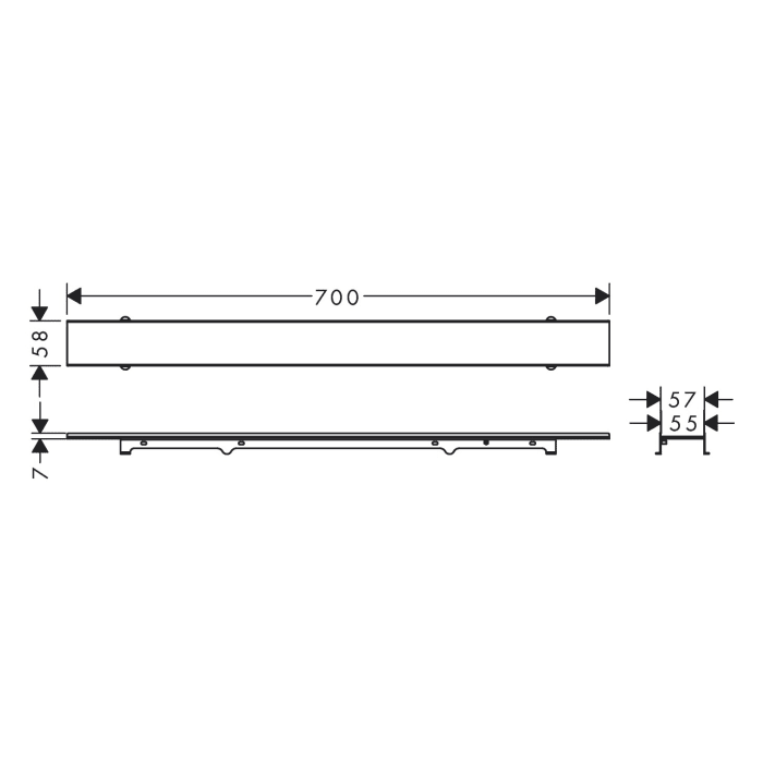 hansgrohe RainDrain Rock Fertigset Duschrinne 60 cm + 10 cm kürzbare Überlänge, befliesbar