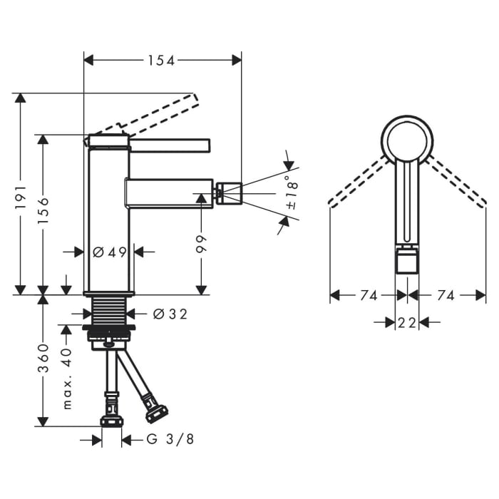 hansgrohe Finoris Einhebel-Bidetmischer mit Push-Open Ablaufgarnitur