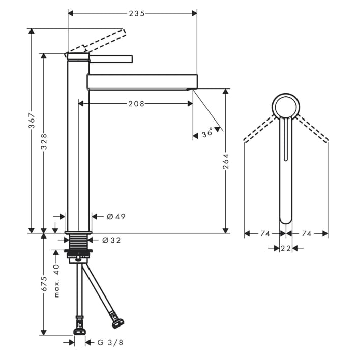 hansgrohe Finoris Einhebel-Waschtischarmatur 260 für Aufsatzwaschtische