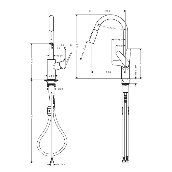 hansgrohe Focus M41 Einhebel-Küchenmischer 240, Ausziehbrause, 2jet