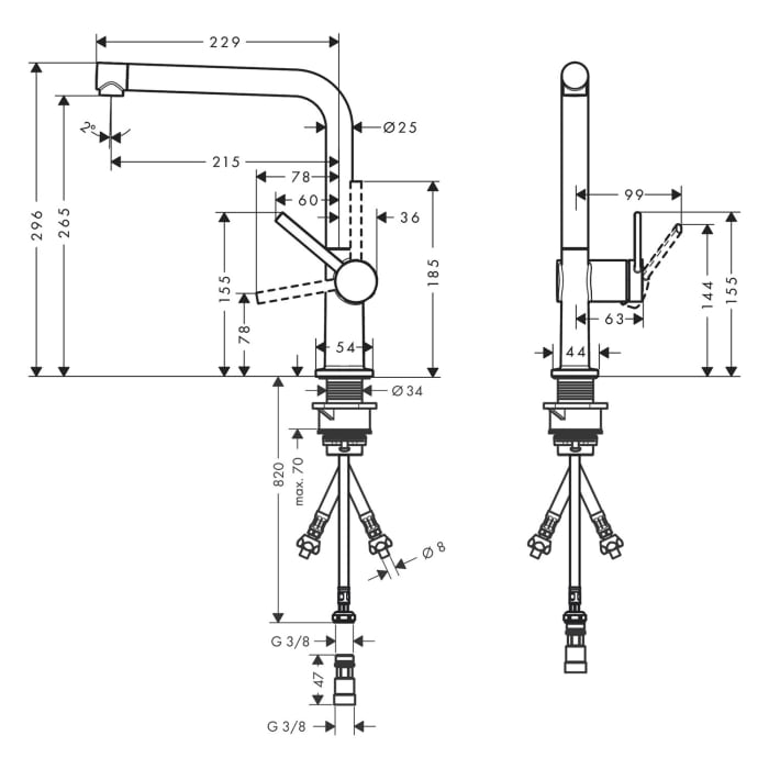 hansgrohe Talis M54 Einhebel-Küchenarmatur 270, Niederdruck, 1jet
