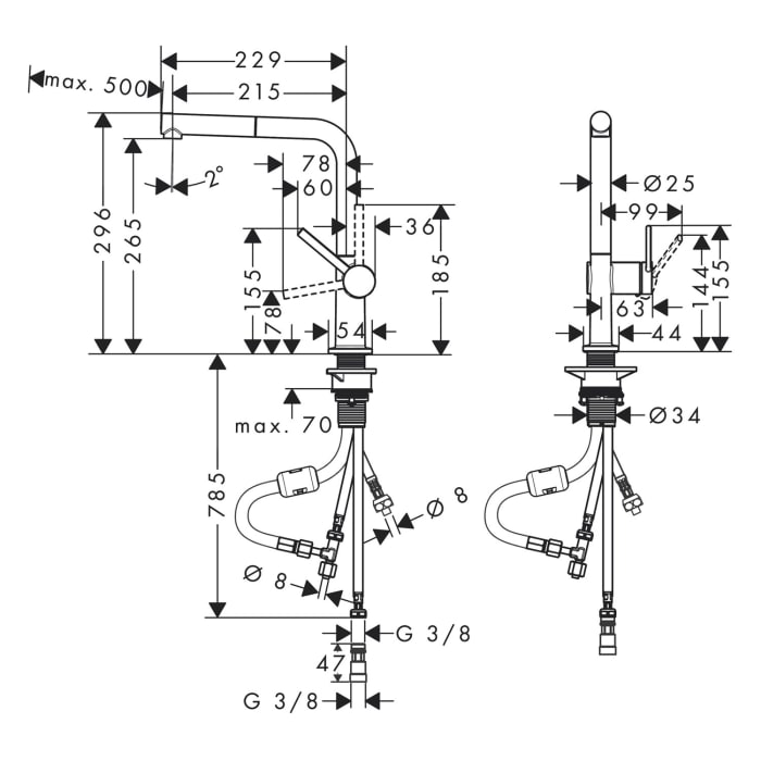 hansgrohe Talis M54 Einhebel-Küchenarmatur 270, Niederdruck, Ausziehauslauf, 1jet