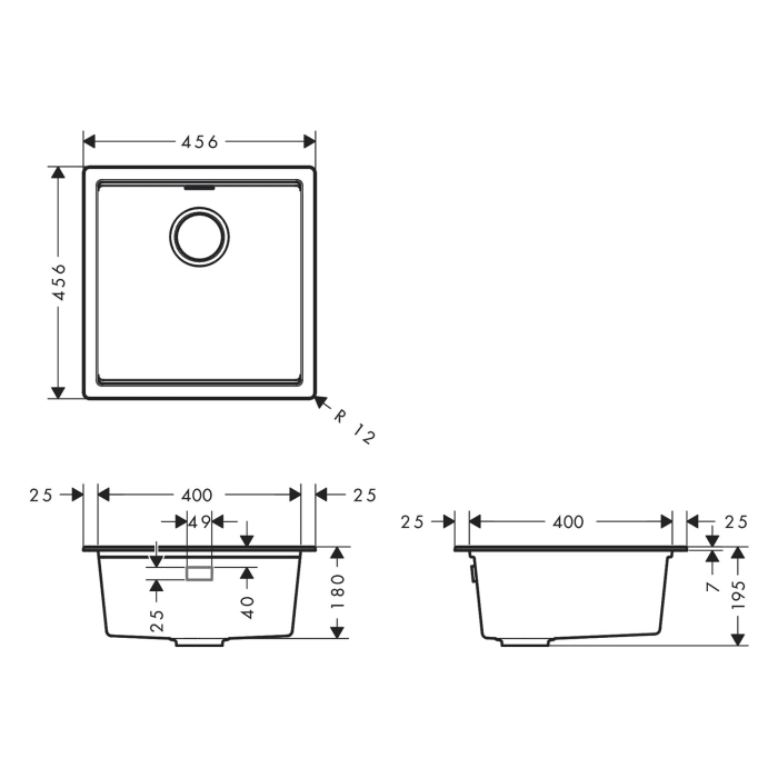 hansgrohe S53 S530-U400 Unterbauspüle 400 mit manueller Ablaufgarnitur