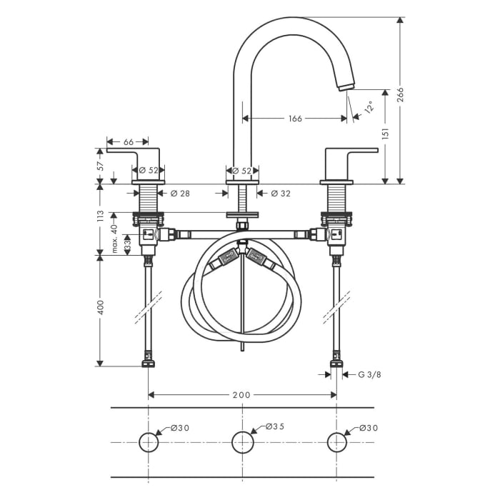 hansgrohe Vernis Shape 3-Loch Waschtischarmatur mit Zugstangen-Ablaufgarnitur