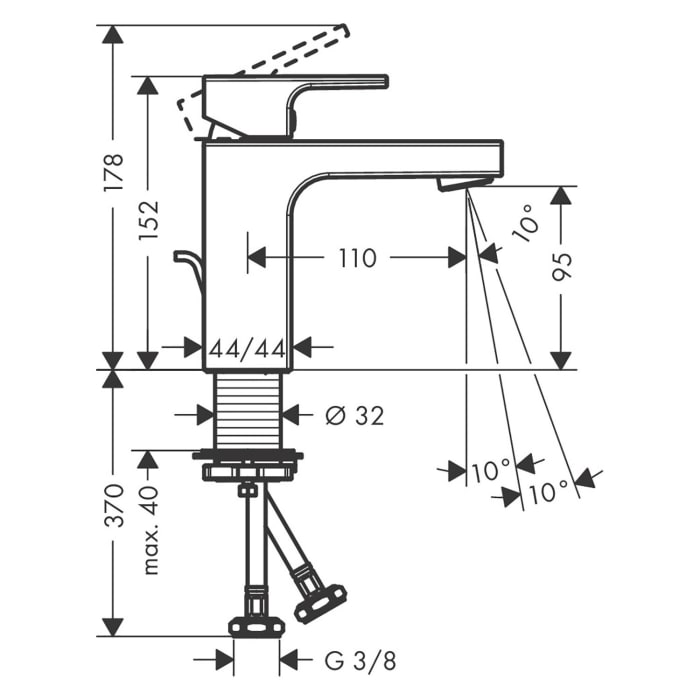 hansgrohe Vernis Shape Waschtischarmatur 100 CoolStart mit Zugstangen-Ablaufgarnitur
