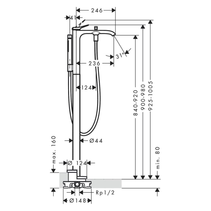 hansgrohe Vivenis Einhebel-Wannenarmatur bodenstehend