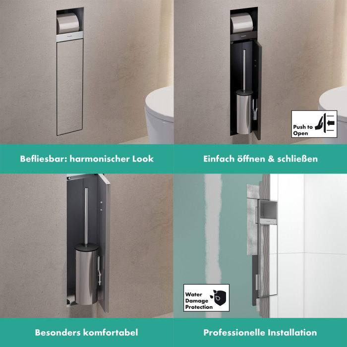 hansgrohe XtraStoris Rock Einbau-Toilettenbürstenhalter mit Papierhalter und befliesbarer Tür