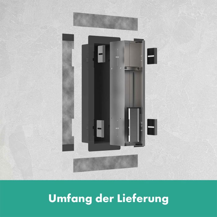hansgrohe XtraStoris Rock Einbau Toilettenbürstenhalter mit Ablage und befliesbarer Tür