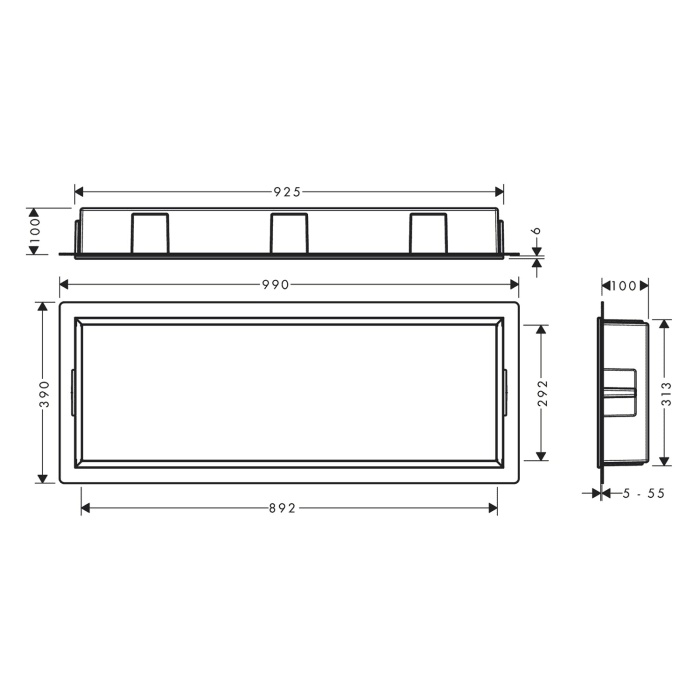 hansgrohe XtraStoris Original Wandnischen-Einbaubox mit Rahmen 90 x 10 x 30 cm
