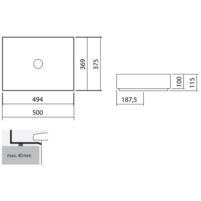 Alape Metaphor Aufsatzbecken AB.ME500, rechteckig 50 x 37,5 cm