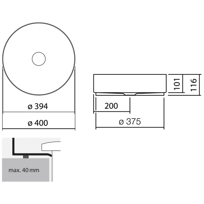 Alape Stream Aufsatzbecken AB KE400, 40 Ø