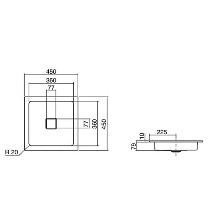 Alape Einbaubecken EB.Q450, quadratisch 45 x 45 cm