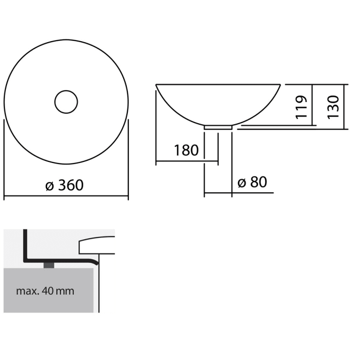 Alape Schalenbecken SB.K360.GS, kreisförmig mit Ø 36 cm