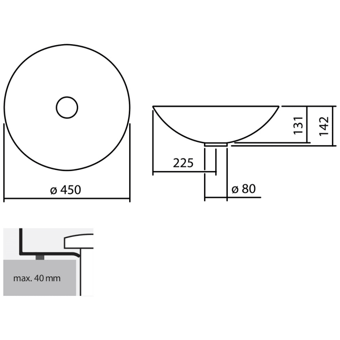 Alape Schalenbecken SB.K450.GS, kreisförmig mit Ø 45 cm