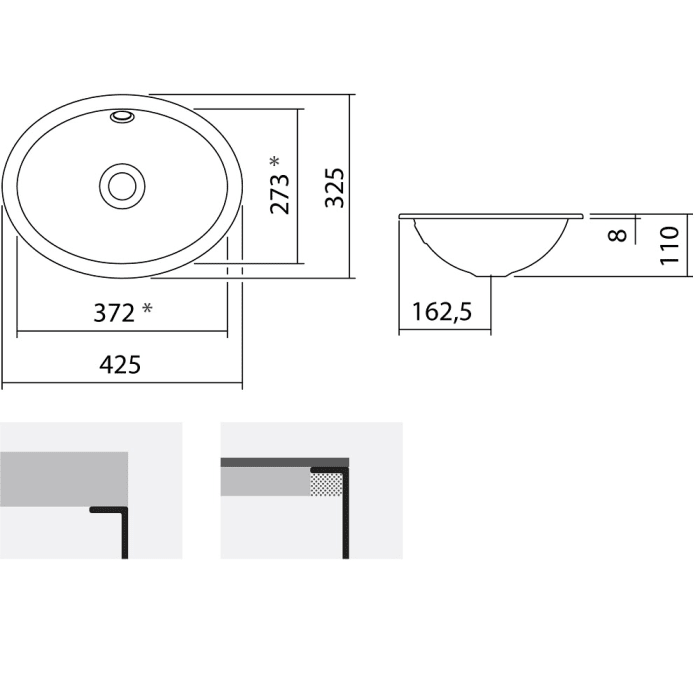 Alape UB.O425 Unterbaubecken 37,9 x 28,1 cm