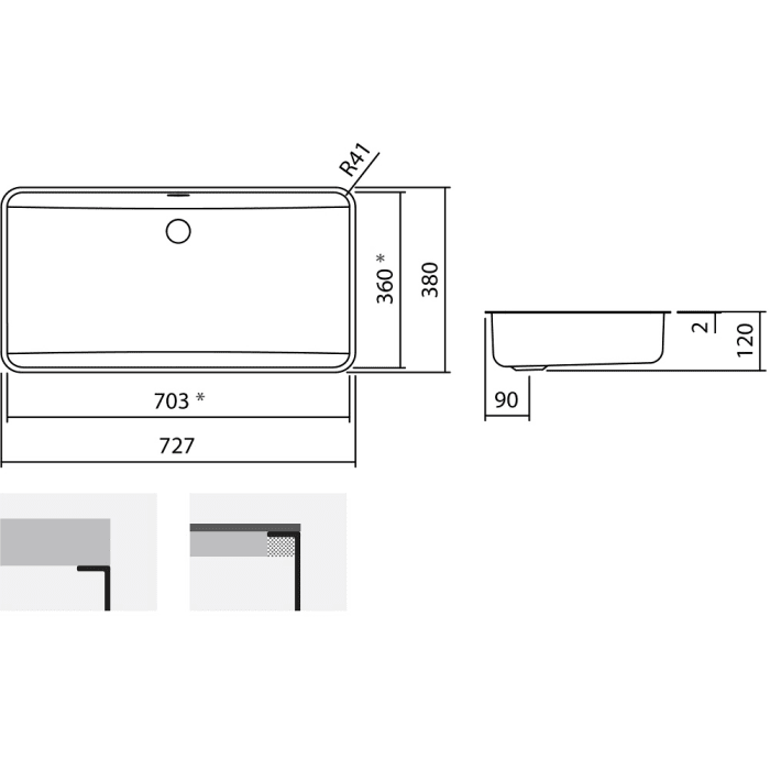 Alape UB.R800 Unterbaubecken 70,3 x 35,3 cm